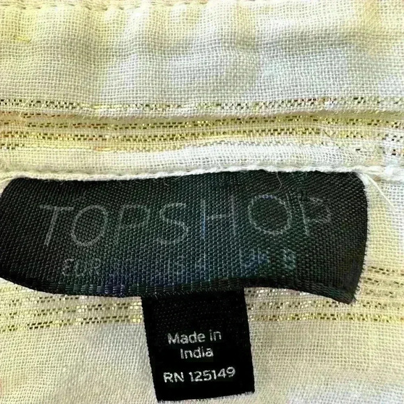 TOPSHOP Lightweight Cotton Linen Button Down With Gold Threading Stripes Size 4 - Picture 5 of 9